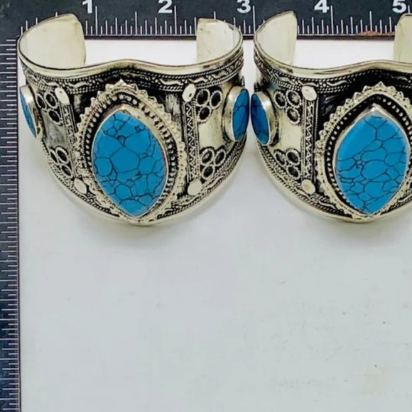 Single Ethnic Turquoise Stone Handcuff Bracelet-Afghan Kuchi Bracelet - Picture 11 of 16